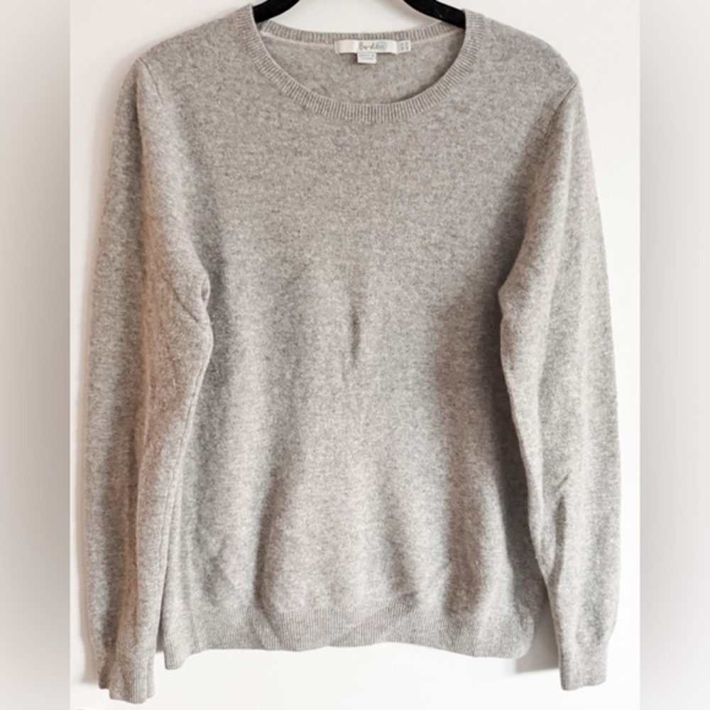 Boden 100% Cashmere Pullover Crew Neck Sweater Gray Grey Size 12